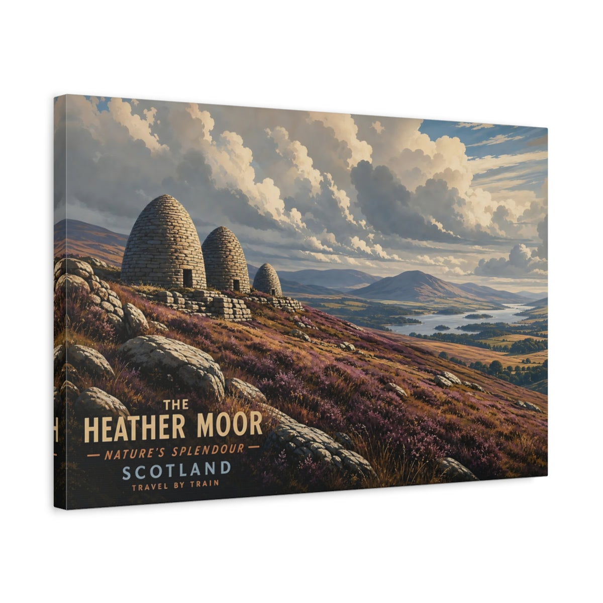 Side Mockup 3. Nature Heather Moor Heather Landscape shown as stretched canvas wall art