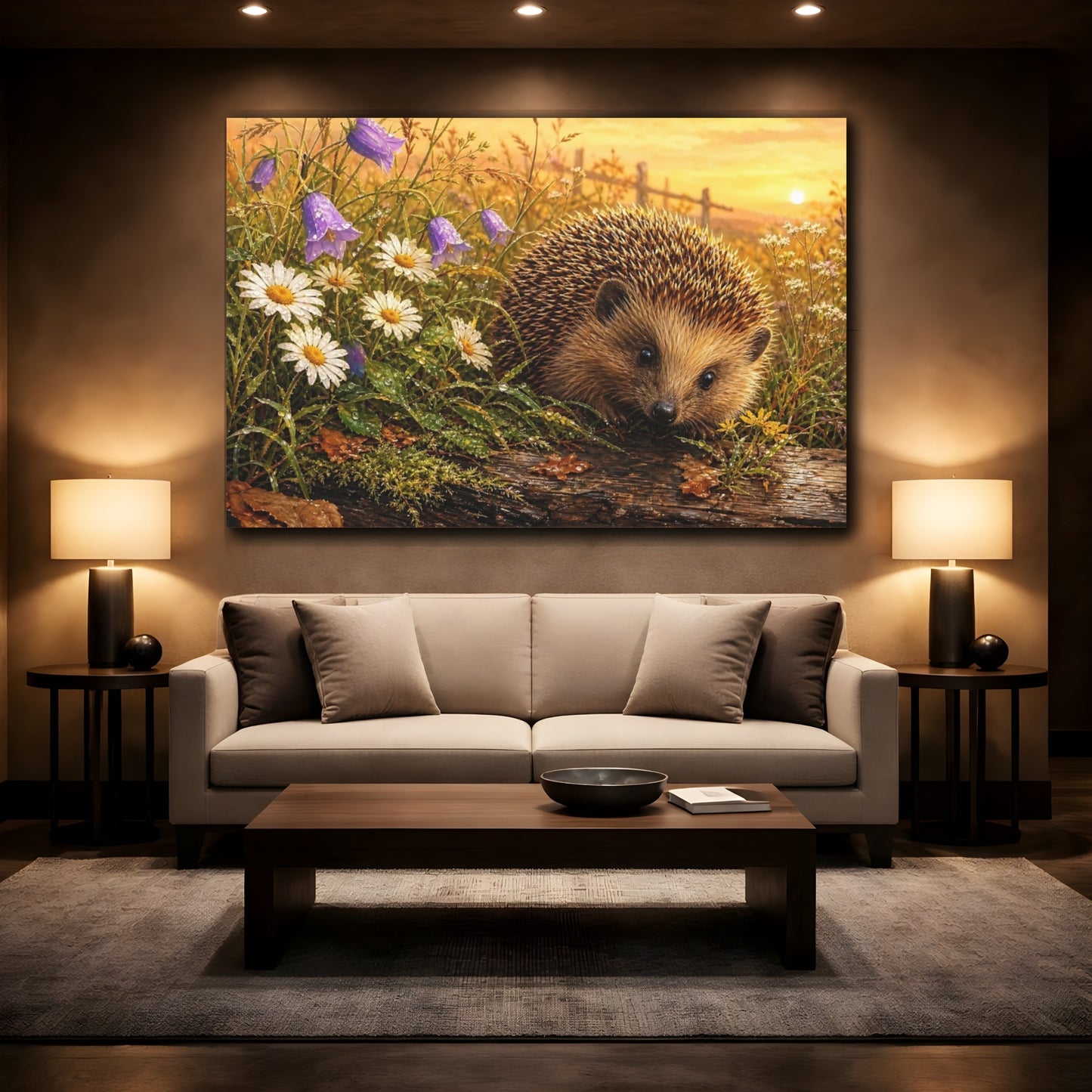 Mockup 2. Nature Hedgehog Hedgehog Nature Scene shown as stretched canvas wall art