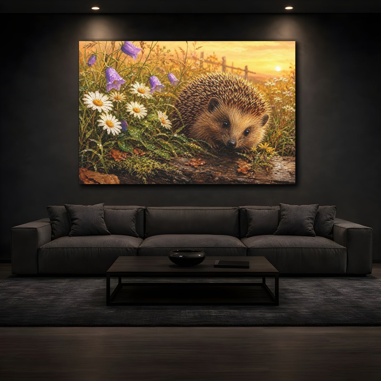Mockup 3. Nature Hedgehog Hedgehog Nature Scene shown as stretched canvas wall art