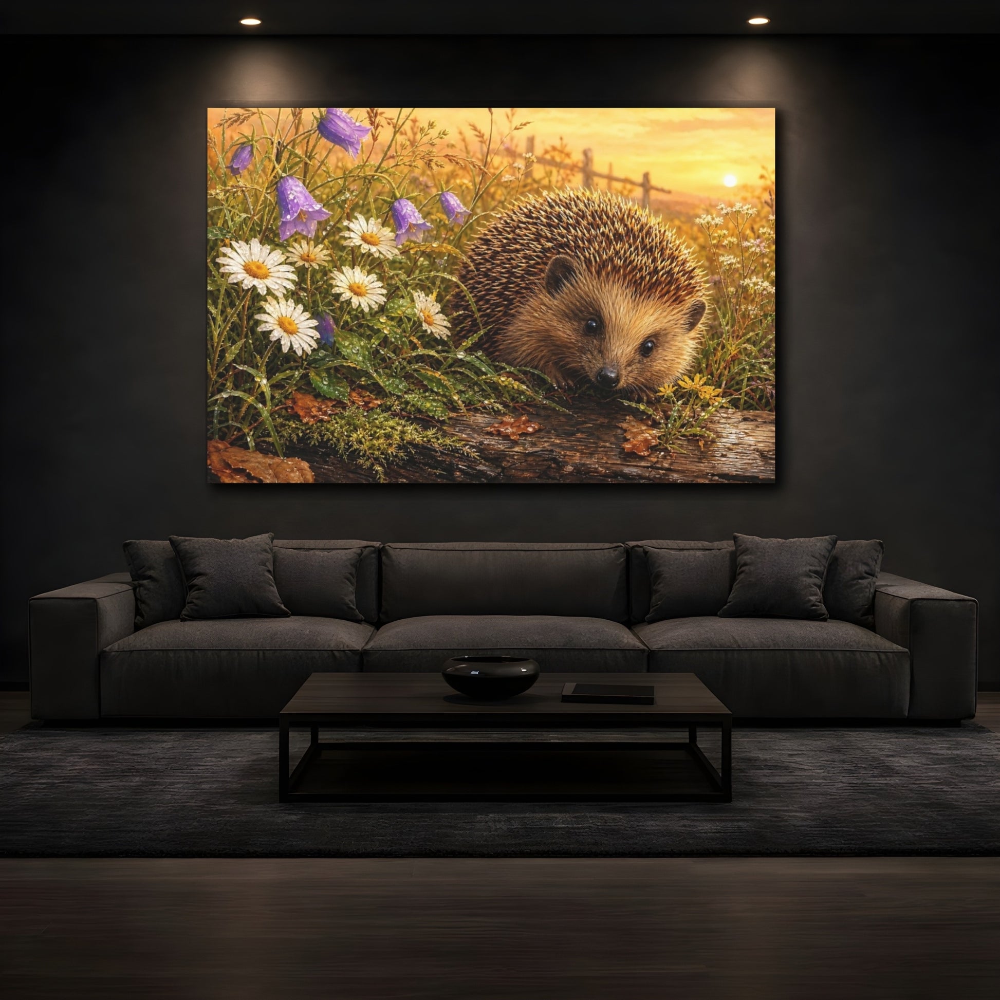 Mockup 3. Nature Hedgehog Hedgehog Nature Scene shown as stretched canvas wall art
