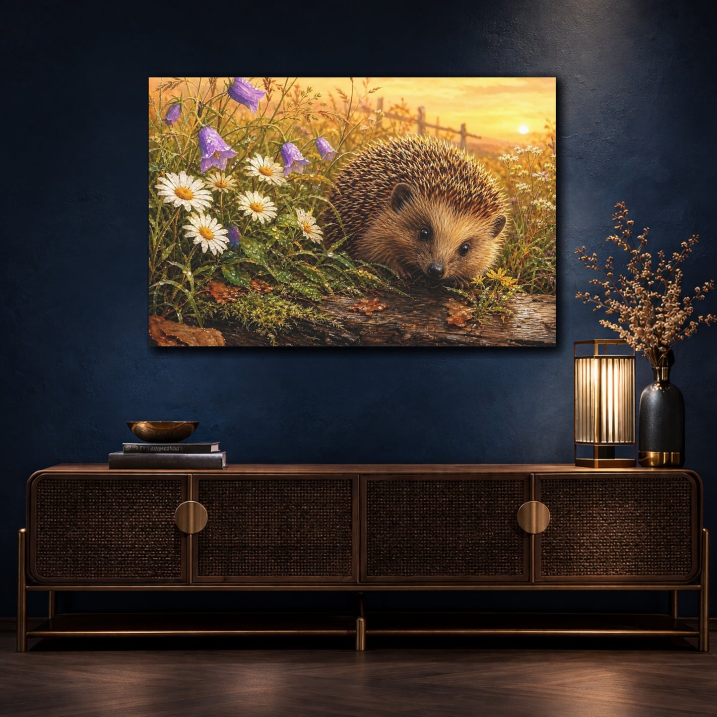Mockup 4. Nature Hedgehog Hedgehog Nature Scene shown as stretched canvas wall art