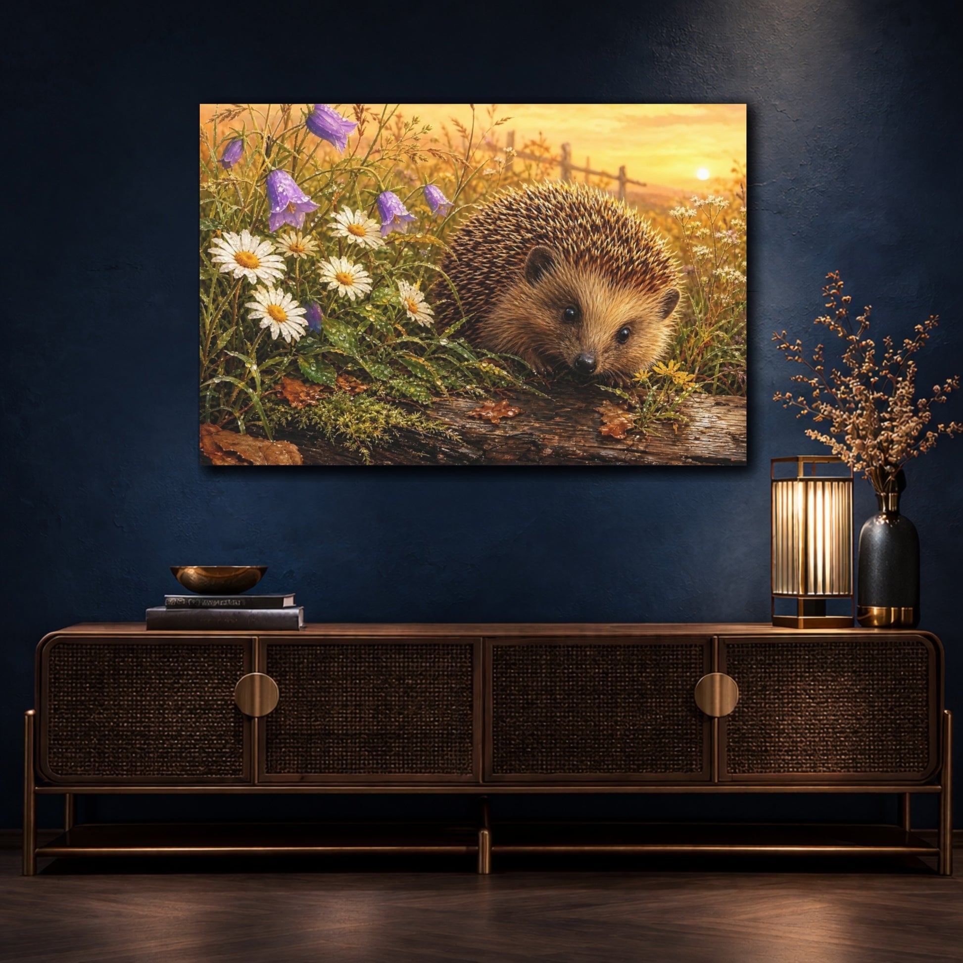 Mockup 4. Nature Hedgehog Hedgehog Nature Scene shown as stretched canvas wall art