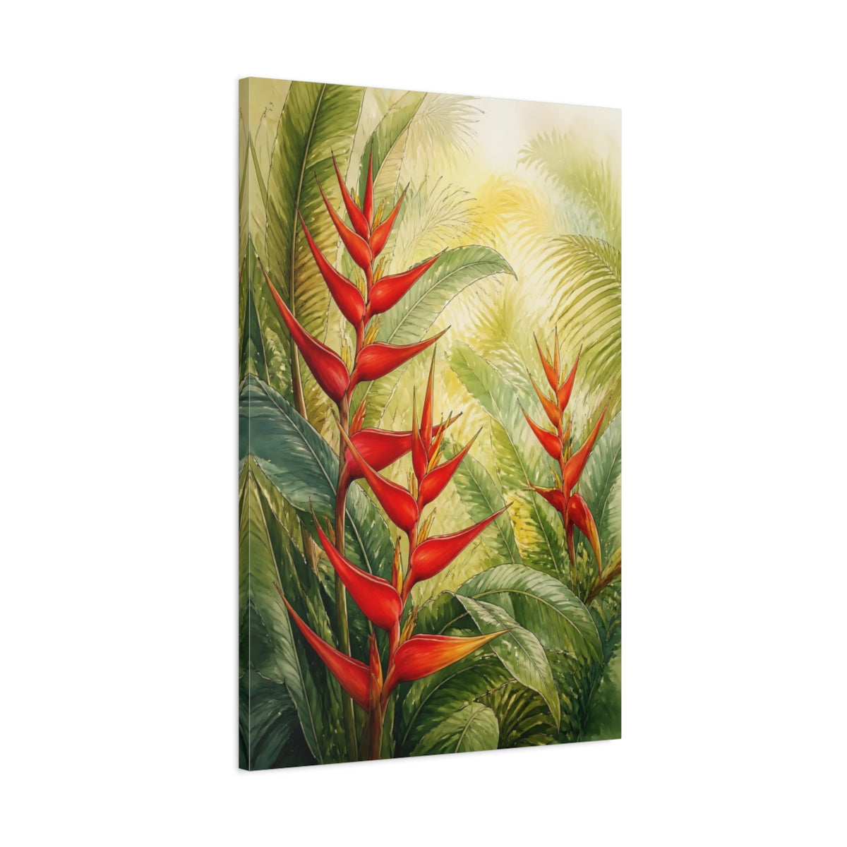 Main Mockup. Nature Heliconia Flowers Red Heliconia Flowers shown as stretched canvas wall art