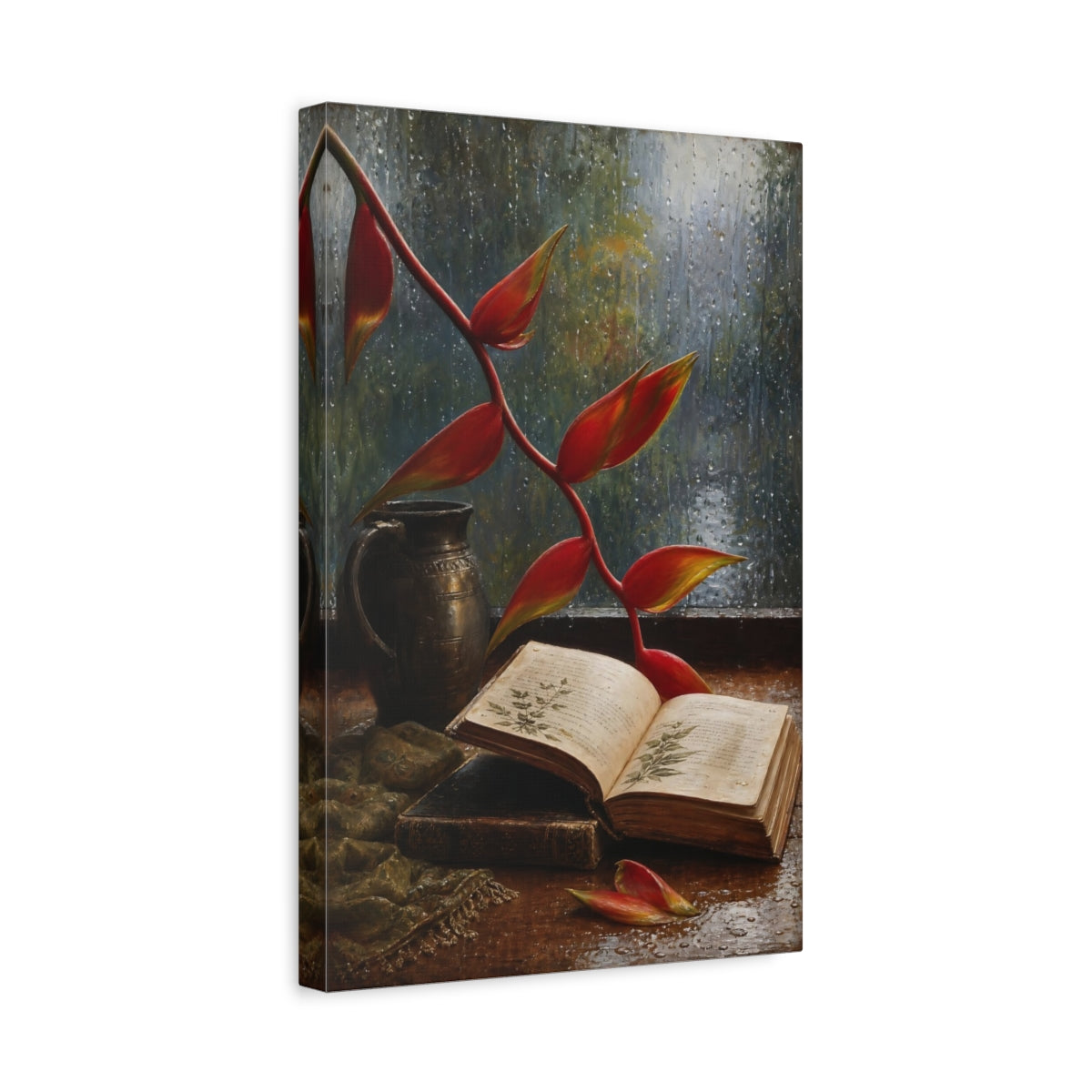 Side Mockup 4. Nature Heliconia Red Heliconia shown as stretched canvas wall art