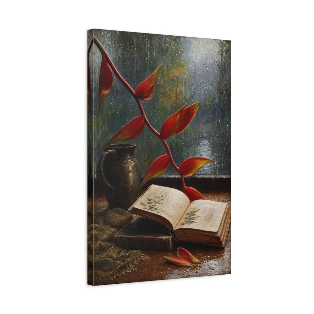 Side Mockup 3. Nature Heliconia Red Heliconia shown as stretched canvas wall art