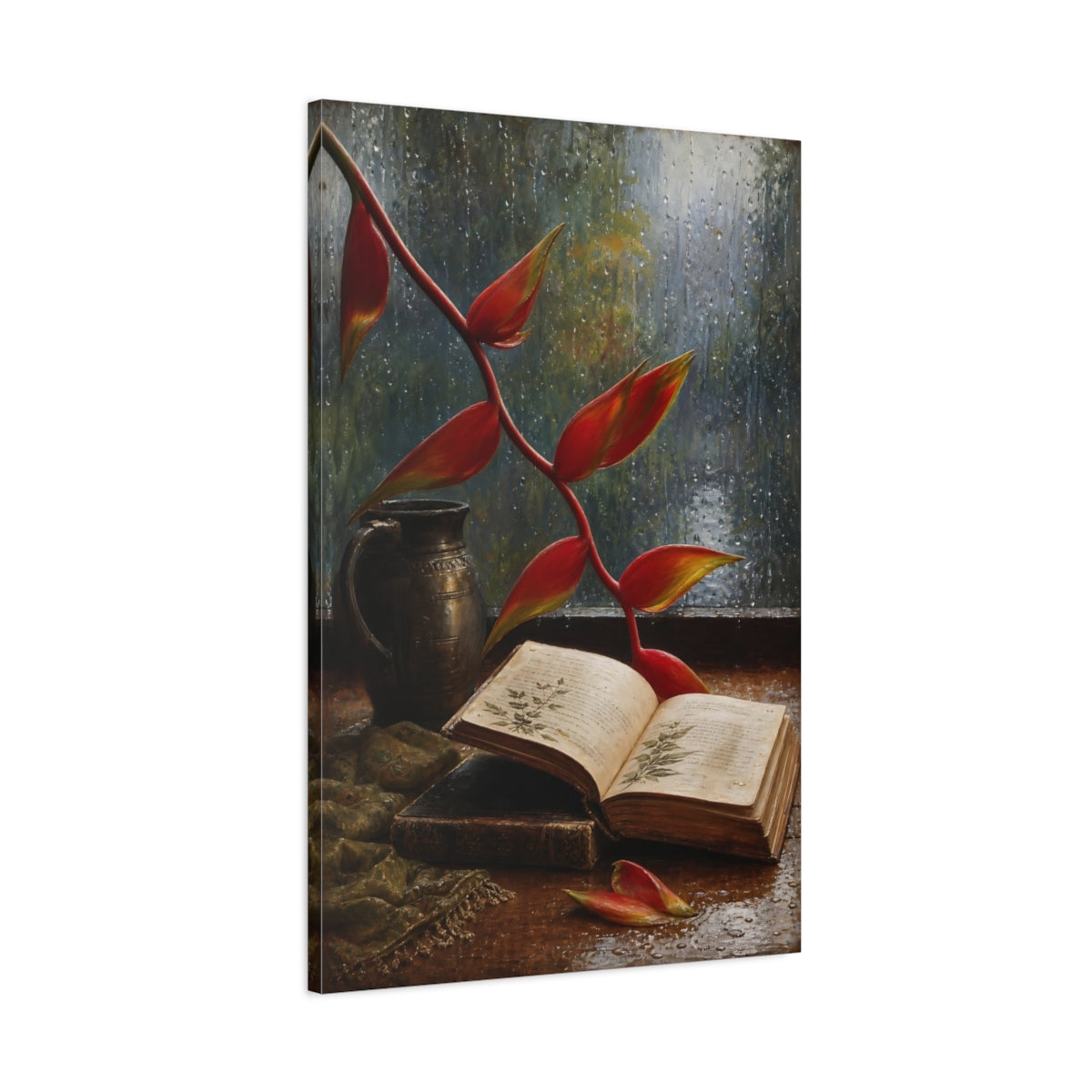 Main Mockup. Nature Heliconia Red Heliconia shown as stretched canvas wall art