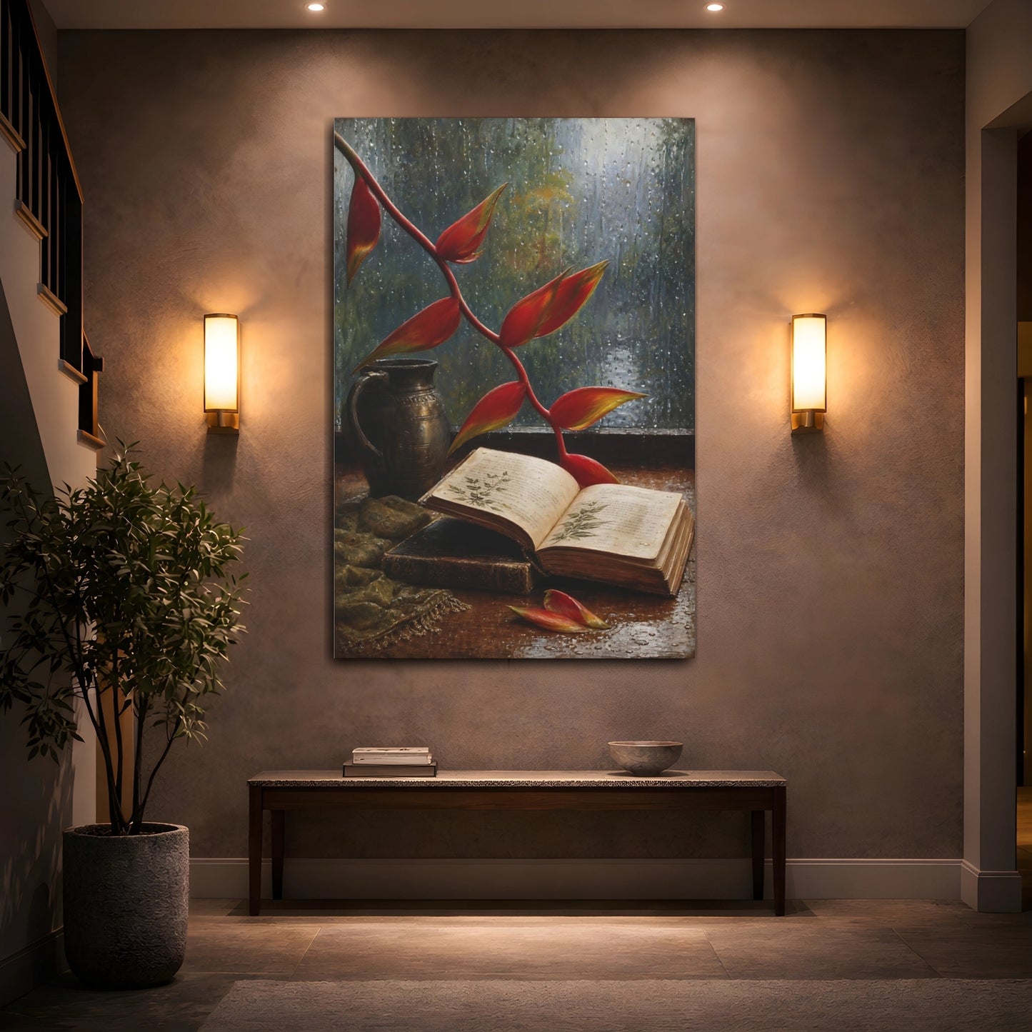 Mockup 2. Nature Heliconia Red Heliconia shown as stretched canvas wall art