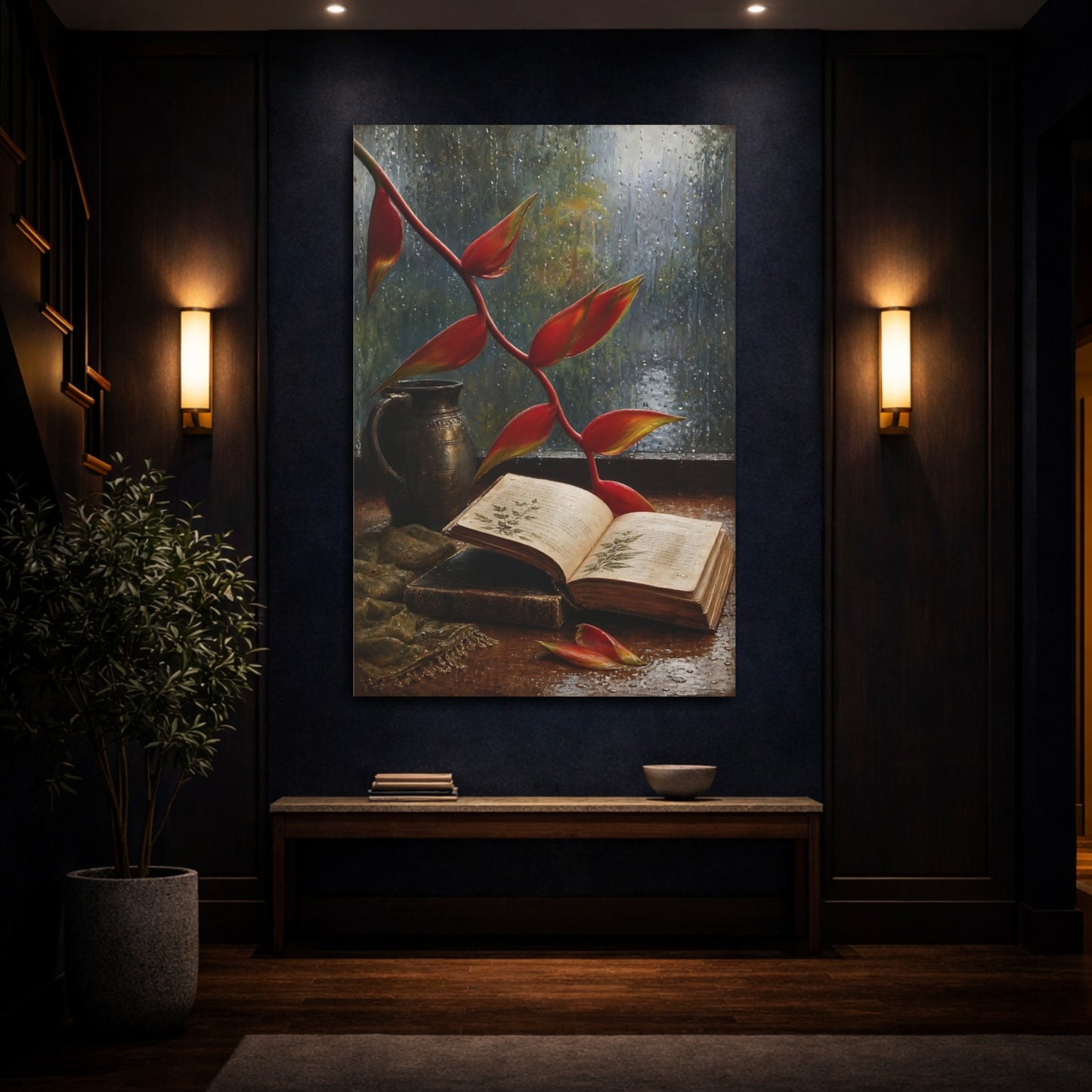 Mockup 4. Nature Heliconia Red Heliconia shown as stretched canvas wall art