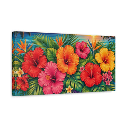 Side Mockup 3. Nature Hibiscus Flowers Colorful Tropical shown as stretched canvas wall art