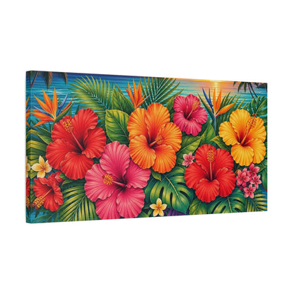 Side Mockup 1. Nature Hibiscus Flowers Colorful Tropical shown as stretched canvas wall art