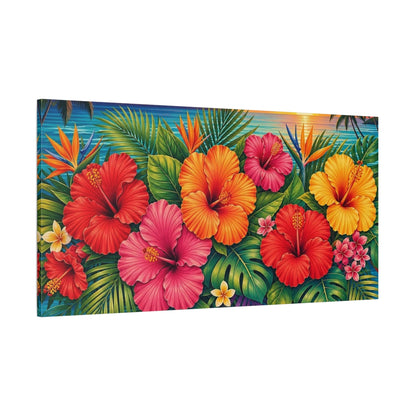 Side Mockup 2. Nature Hibiscus Flowers Colorful Tropical shown as stretched canvas wall art