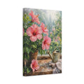 Side Mockup 4. Nature Hibiscus Pink Hibiscus Rainy shown as stretched canvas wall art