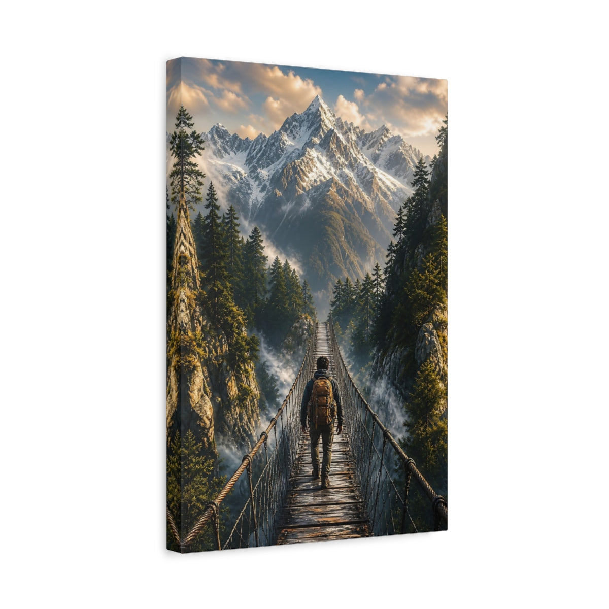 Side Mockup 4. Nature Hiker Mountain Landscape shown as stretched canvas wall art