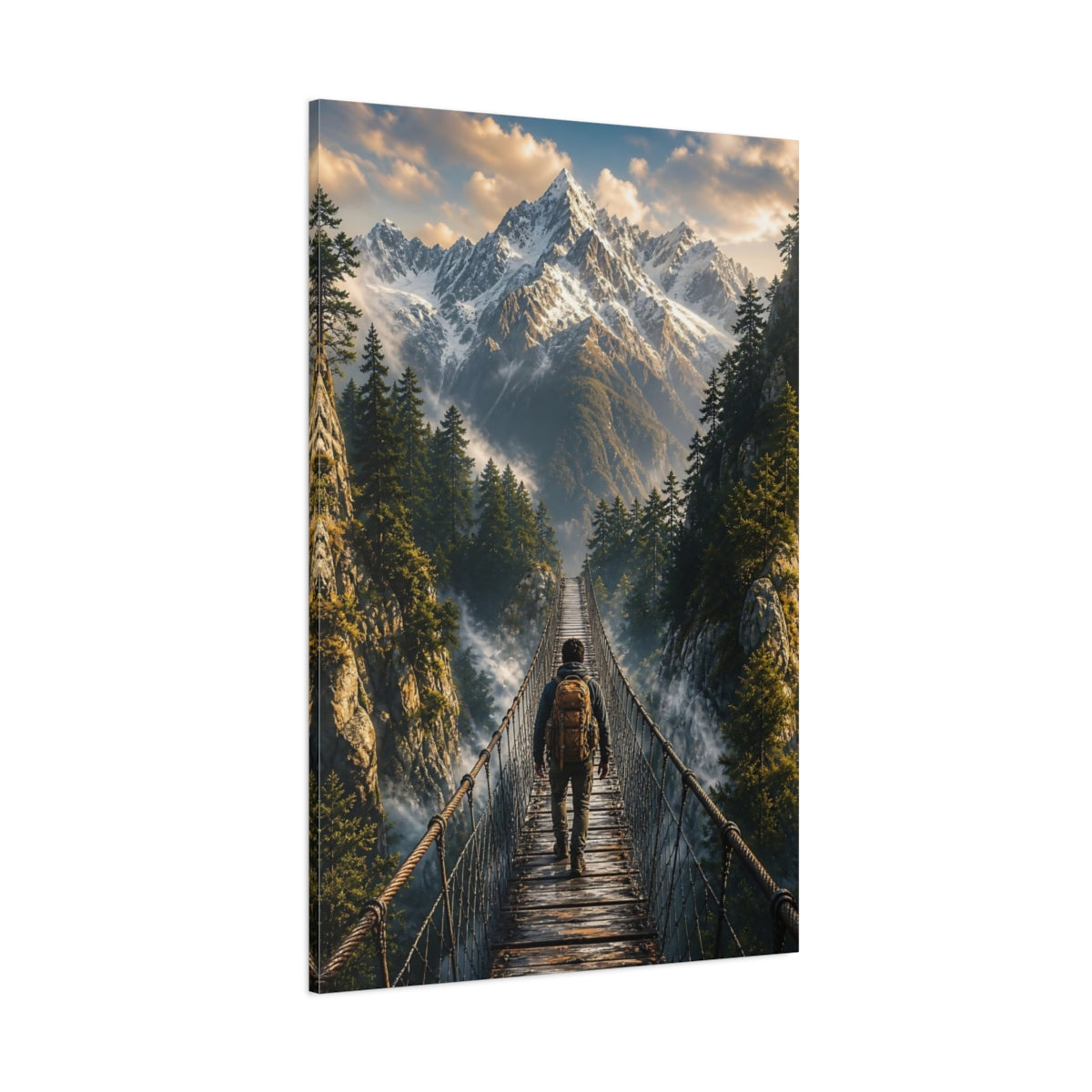 Nature Hiker Mountain Landscape Canvas Wall Art Print - Realistic Living Room, Above Sofa shown as canvas wall art