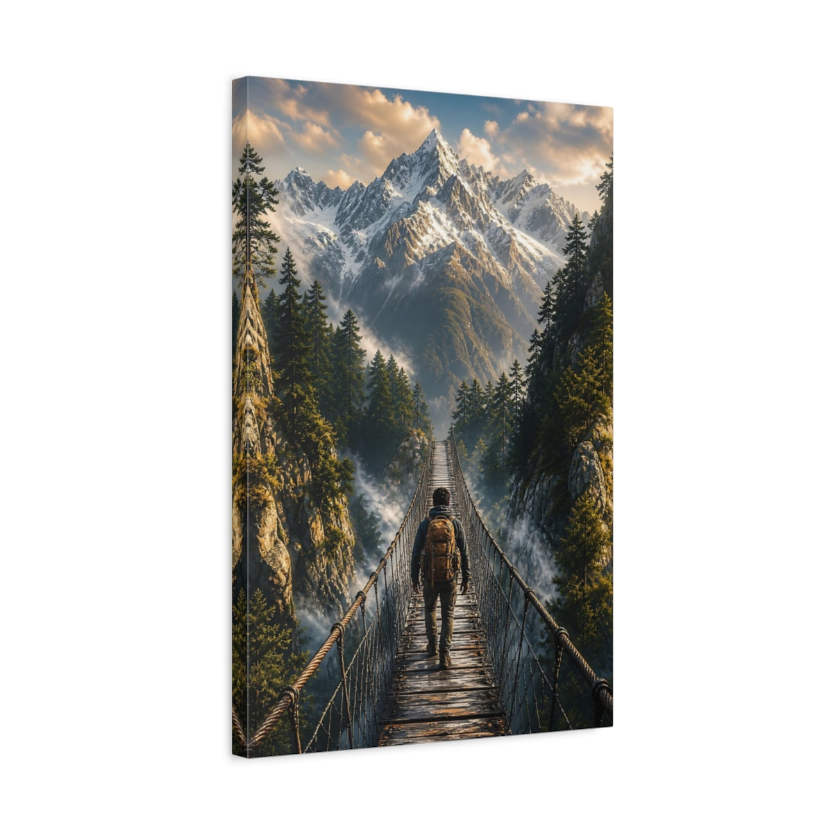 Nature Hiker Mountain Landscape Canvas Wall Art Print - Realistic Living Room, Above Sofa shown as canvas wall art