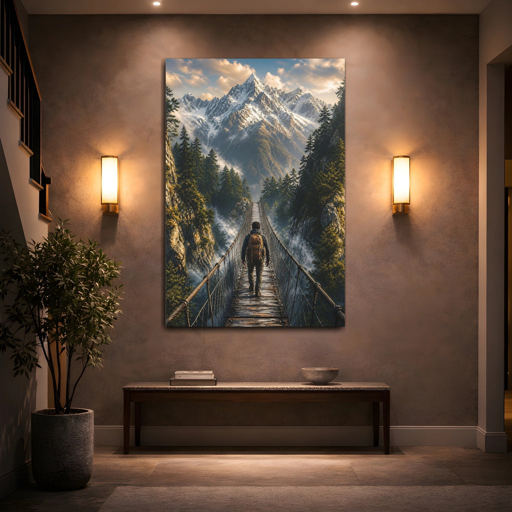 Mockup 2. Nature Hiker Mountain Landscape shown as stretched canvas wall art