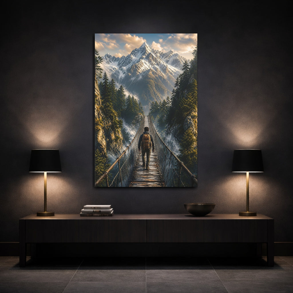Mockup 3. Nature Hiker Mountain Landscape shown as stretched canvas wall art