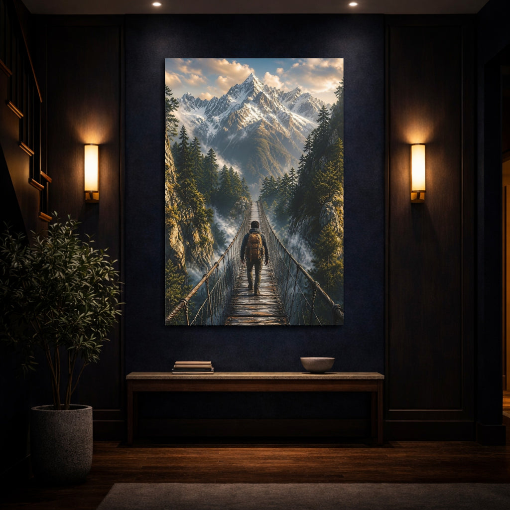 Mockup 4. Nature Hiker Mountain Landscape shown as stretched canvas wall art