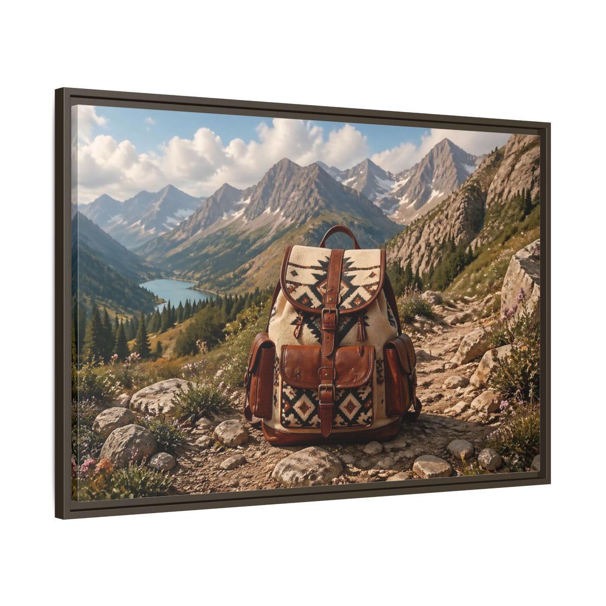 Main Mockup. Nature Hiking Backpack Mountain Adventure shown as stretched canvas wall art