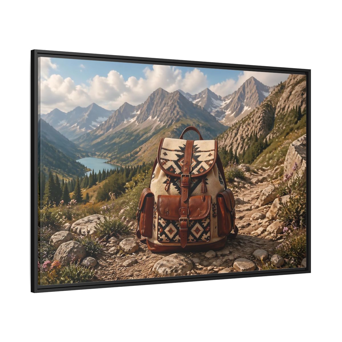Side Mockup 12. Nature Hiking Backpack Mountain Adventure shown as stretched canvas wall art