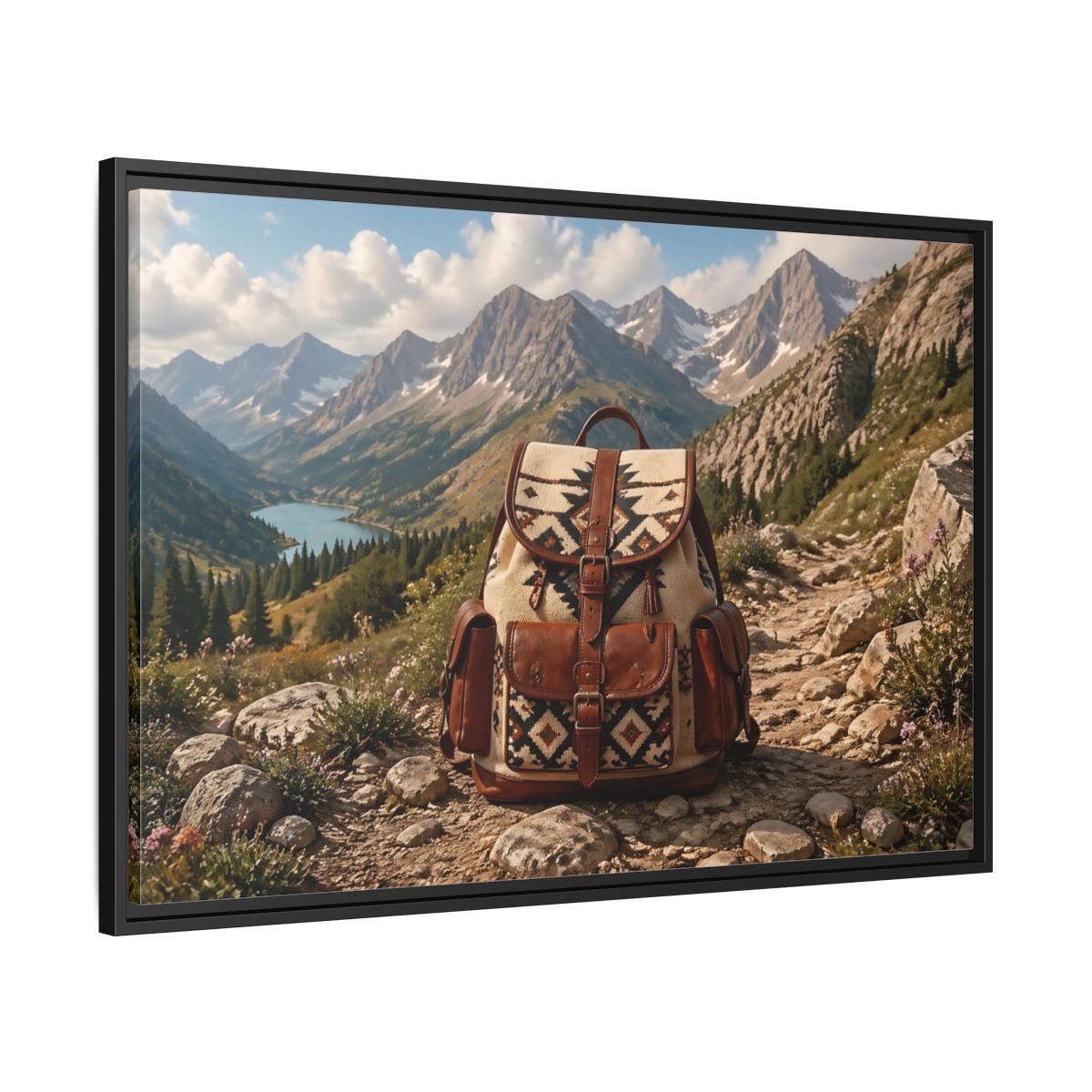 Side Mockup 13. Nature Hiking Backpack Mountain Adventure shown as stretched canvas wall art
