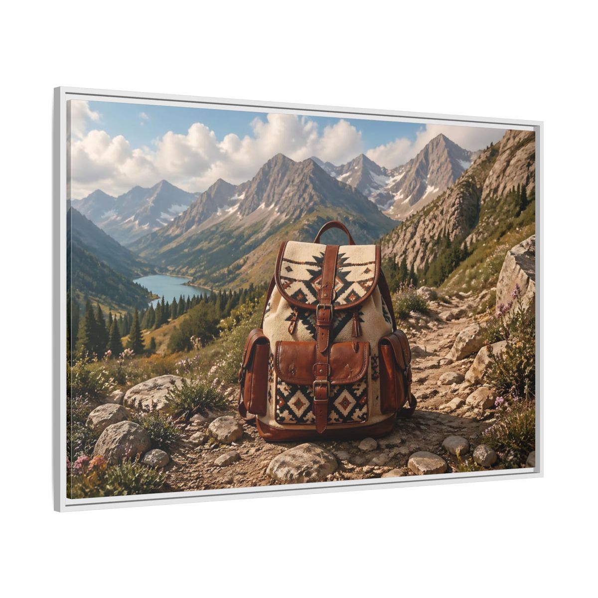 Side Mockup 7. Nature Hiking Backpack Mountain Adventure shown as stretched canvas wall art
