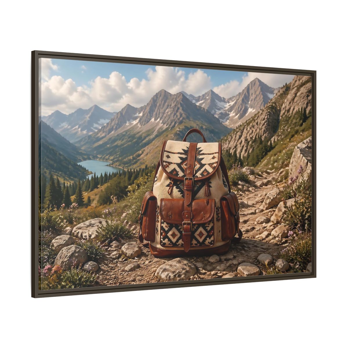 Side Mockup 8. Nature Hiking Backpack Mountain Adventure shown as stretched canvas wall art