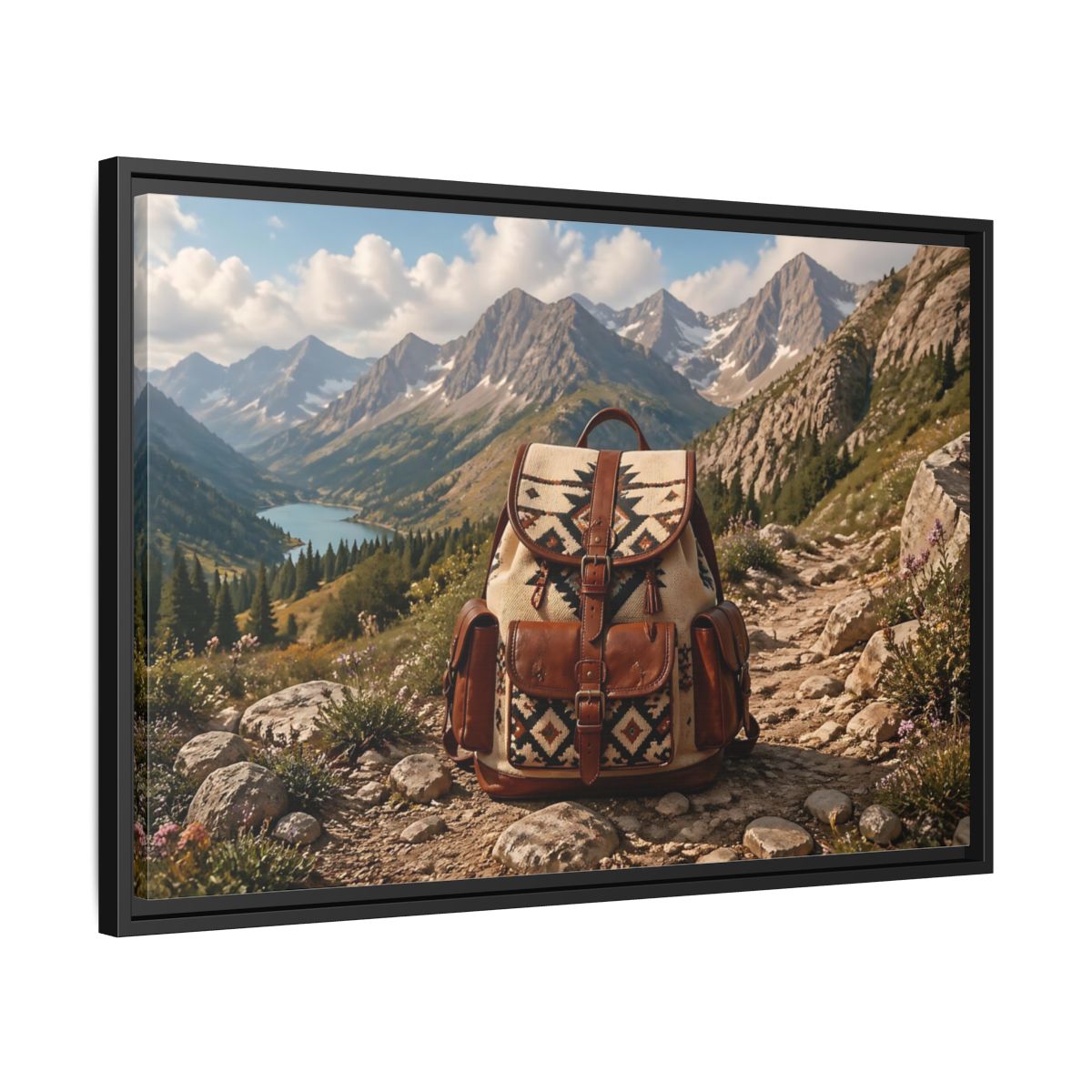 Side Mockup 14. Nature Hiking Backpack Mountain Adventure shown as stretched canvas wall art