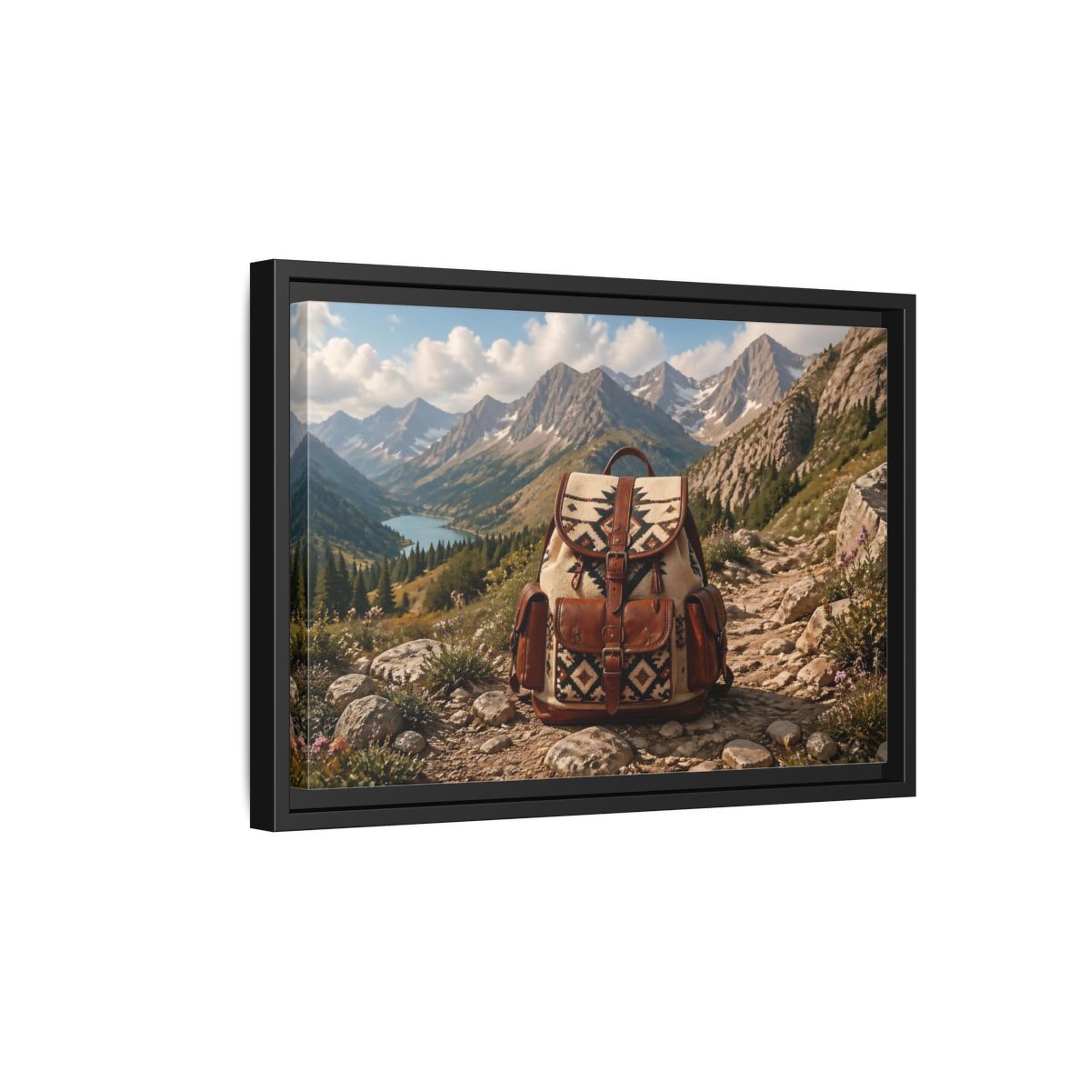 Side Mockup 6. Nature Hiking Backpack Mountain Adventure shown as stretched canvas wall art