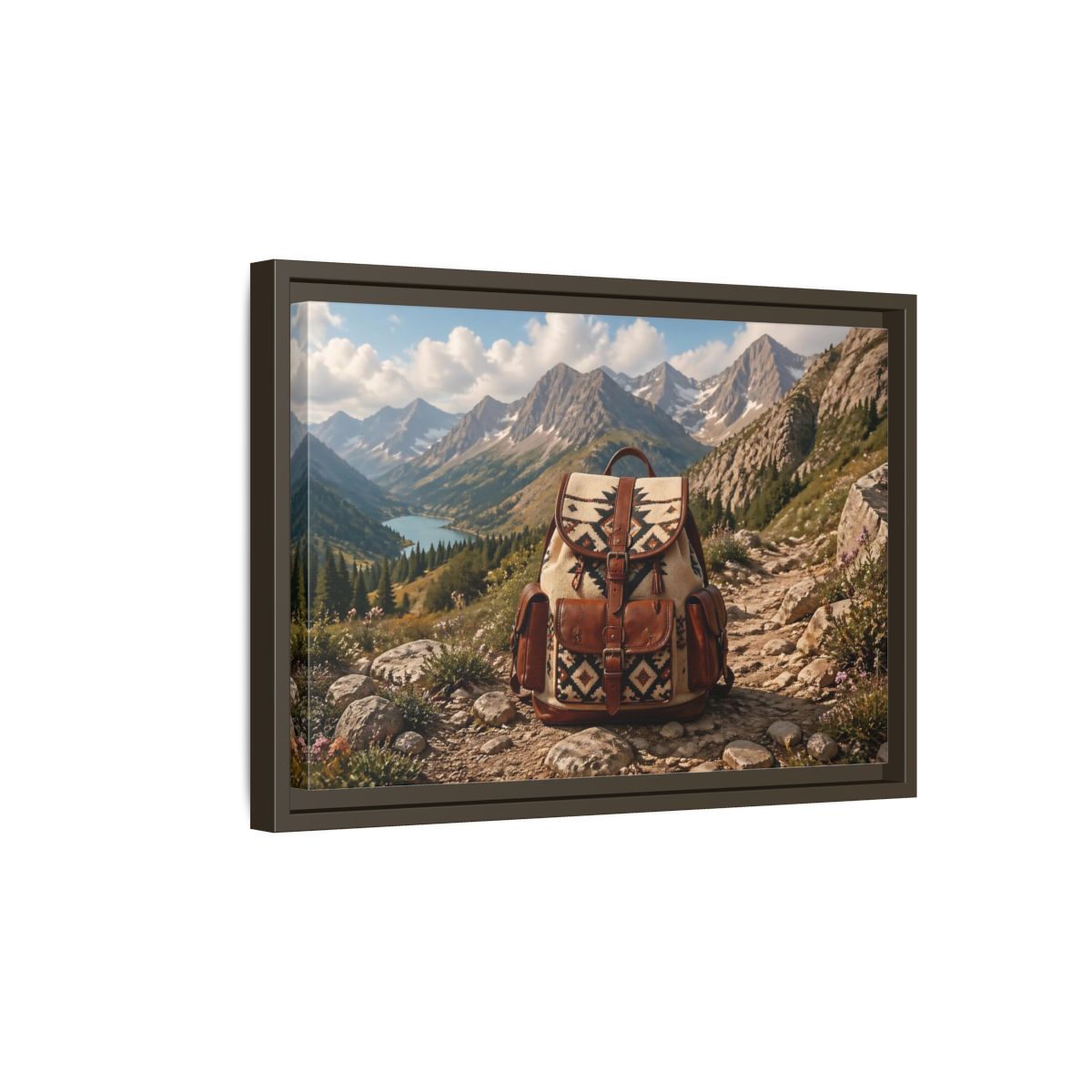 Side Mockup 5. Nature Hiking Backpack Mountain Adventure shown as stretched canvas wall art