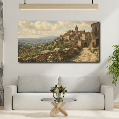 Mockup 2. Nature Hilltop Village Tuscan Village Landscape shown as stretched canvas wall art