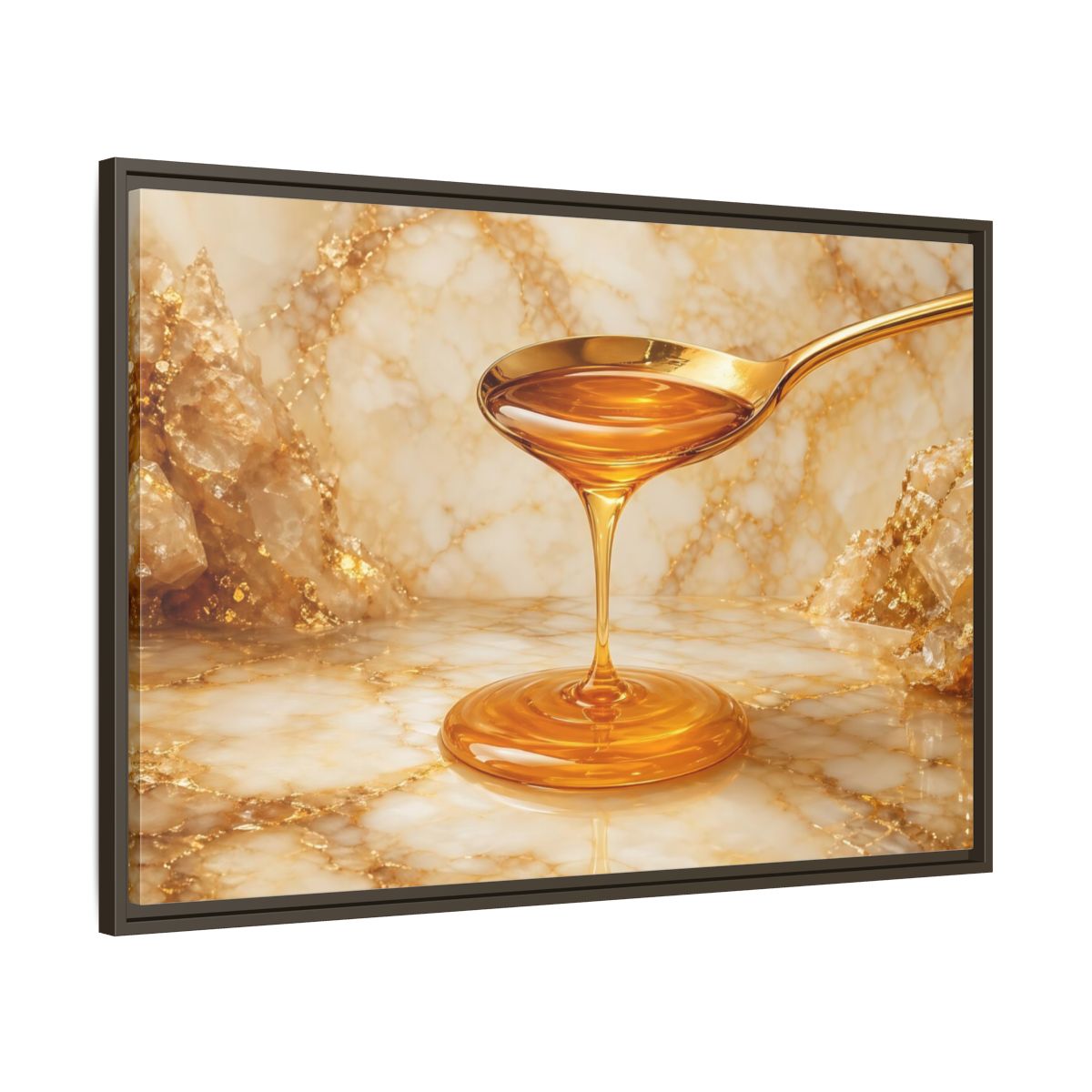Main Mockup. Nature Honey Drip Gold And Marble shown as stretched canvas wall art