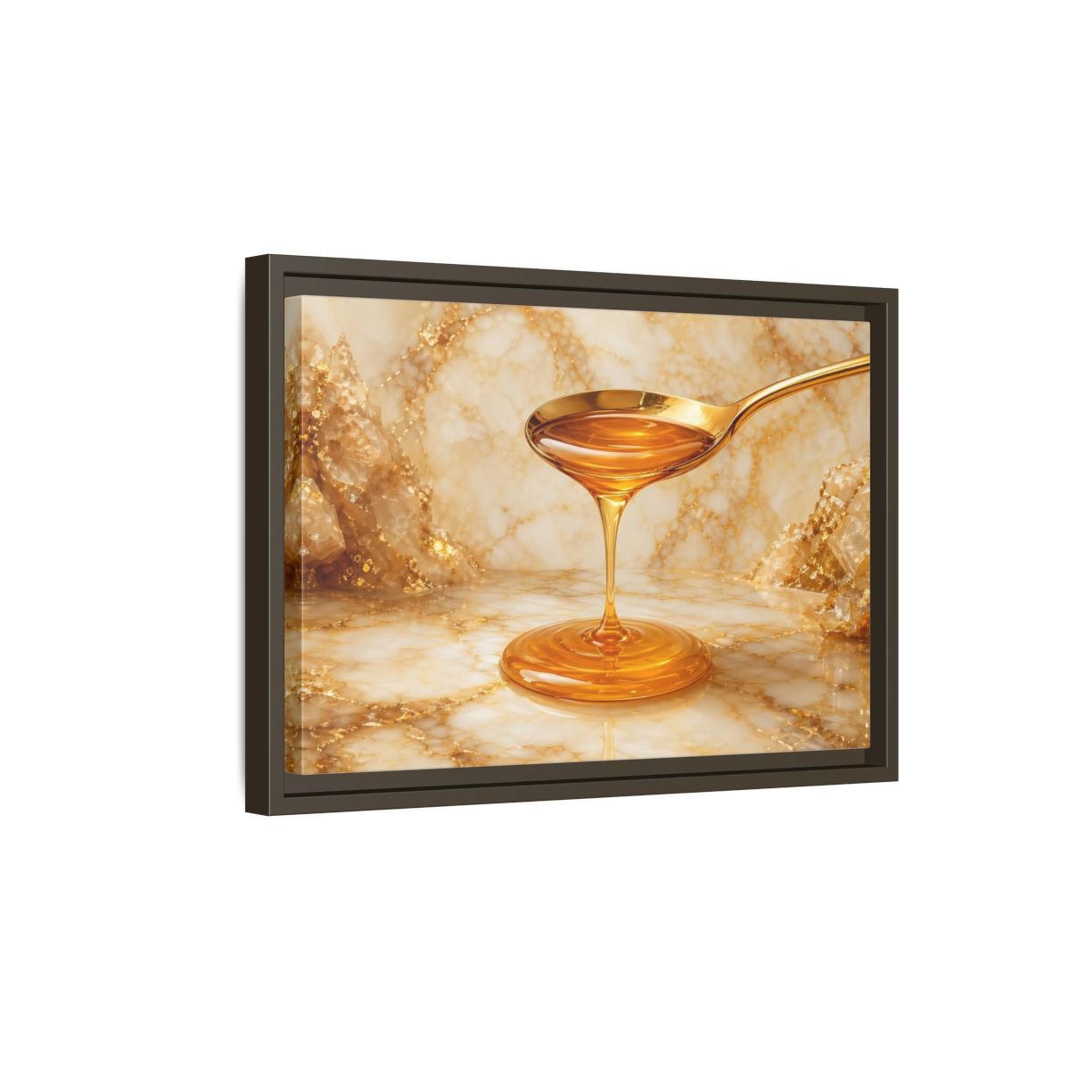 Side Mockup 5. Nature Honey Drip Gold And Marble shown as stretched canvas wall art
