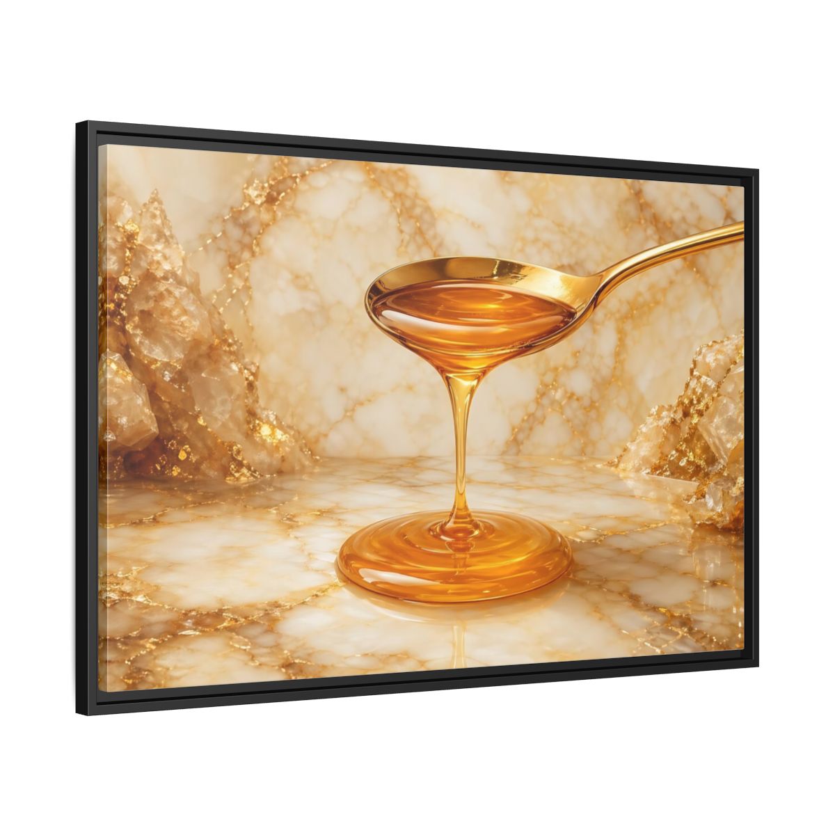Side Mockup 13. Nature Honey Drip Gold And Marble shown as stretched canvas wall art