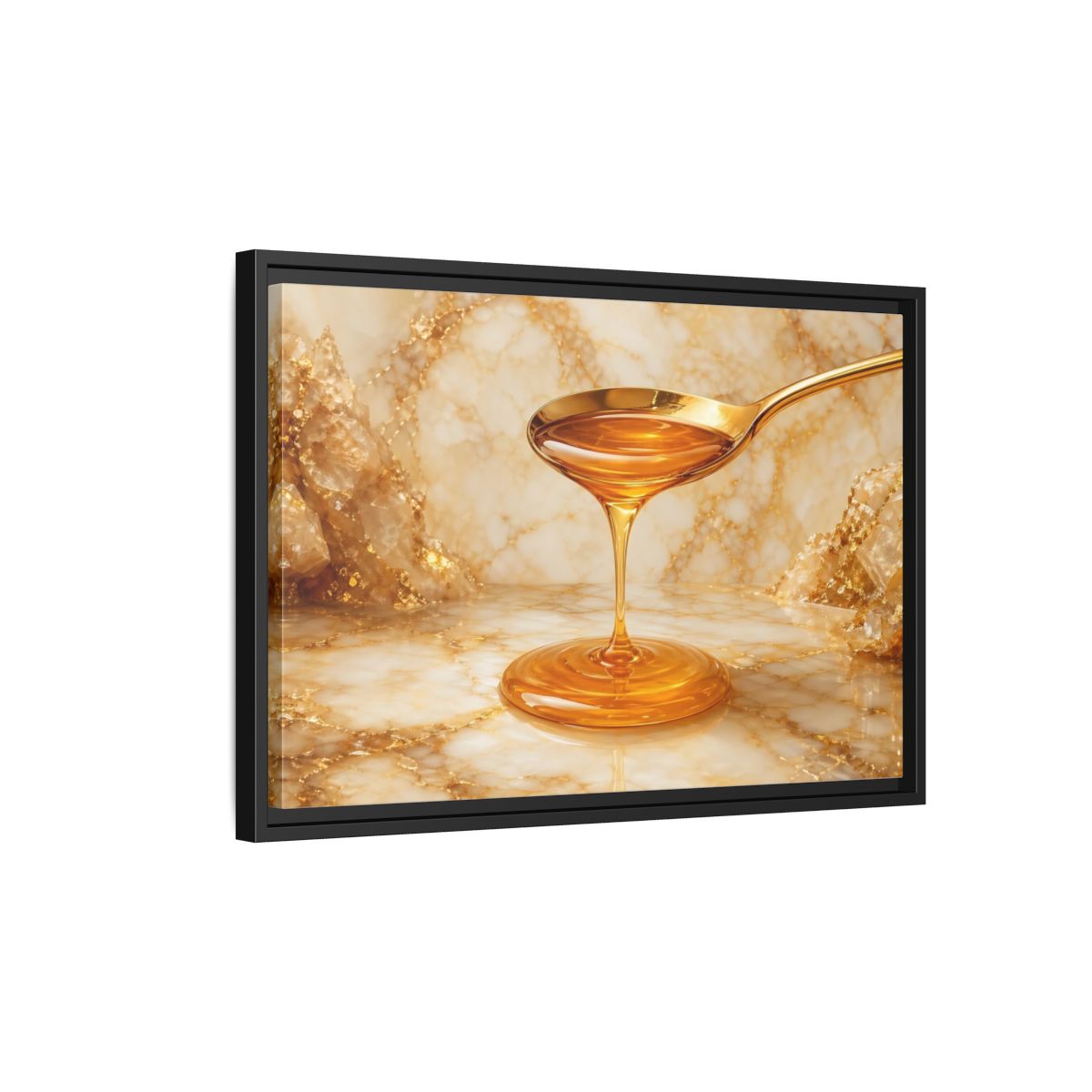Side Mockup 3. Nature Honey Drip Gold And Marble shown as stretched canvas wall art