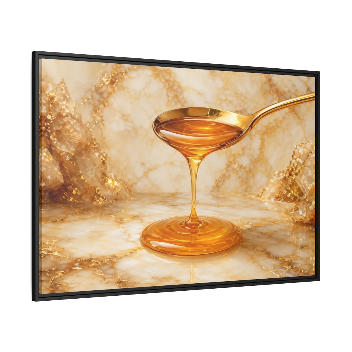Side Mockup 12. Nature Honey Drip Gold And Marble shown as stretched canvas wall art