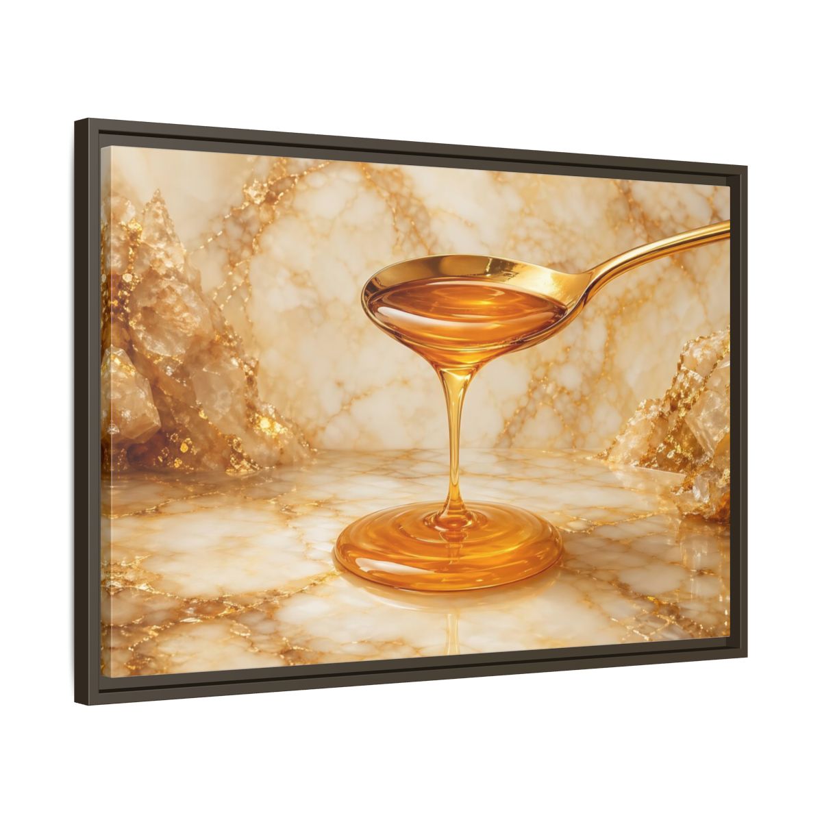 Side Mockup 11. Nature Honey Drip Gold And Marble shown as stretched canvas wall art