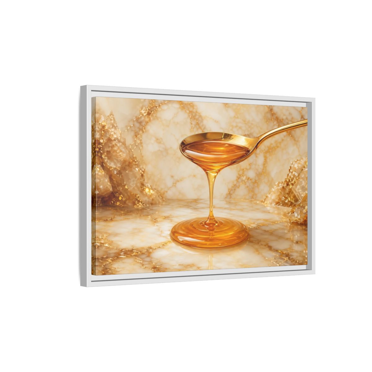Side Mockup 1. Nature Honey Drip Gold And Marble shown as stretched canvas wall art