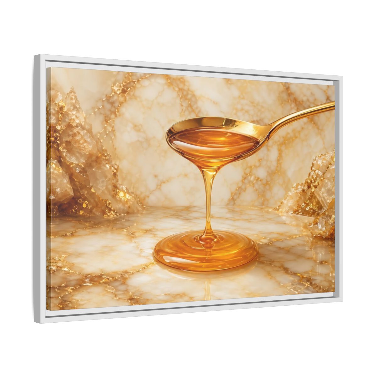 Side Mockup 10. Nature Honey Drip Gold And Marble shown as stretched canvas wall art