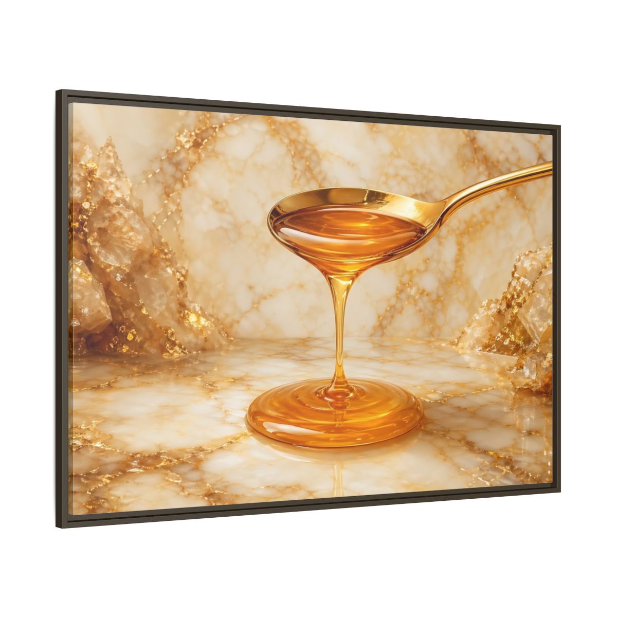 Side Mockup 8. Nature Honey Drip Gold And Marble shown as stretched canvas wall art