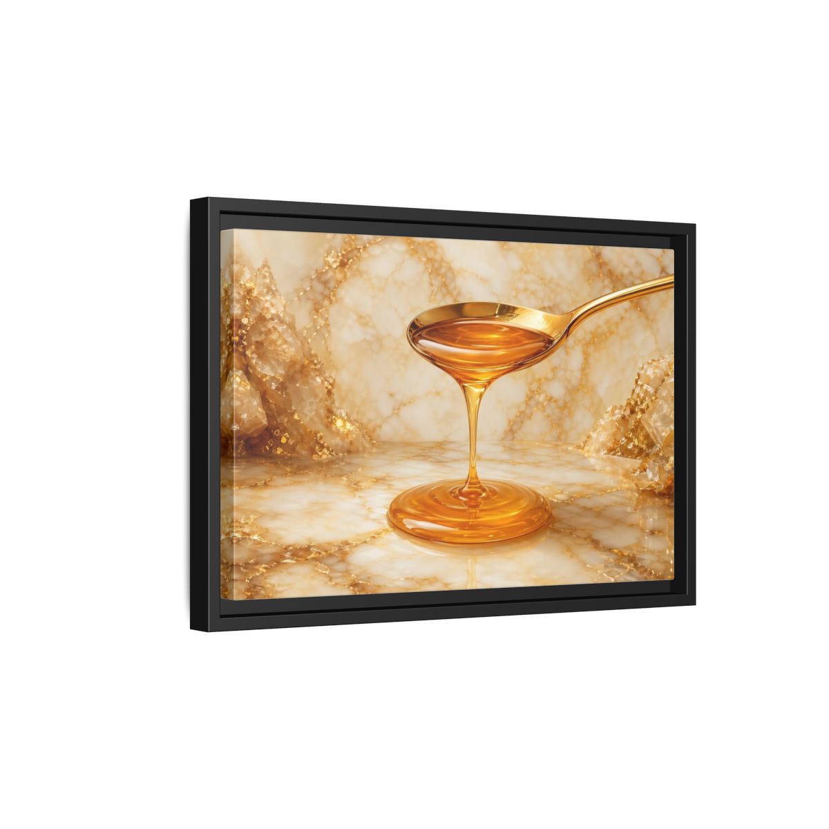 Side Mockup 6. Nature Honey Drip Gold And Marble shown as stretched canvas wall art