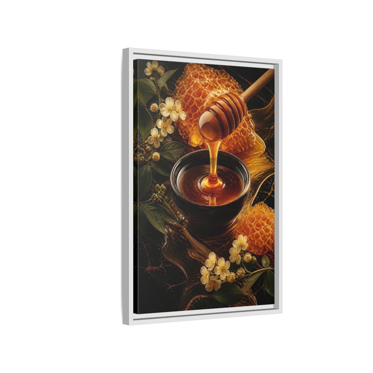 Side Mockup 1. Nature Honey Golden Honey shown as stretched canvas wall art