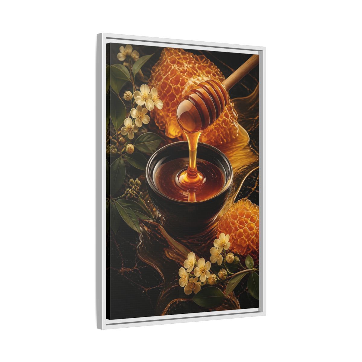 Side Mockup 10. Nature Honey Golden Honey shown as stretched canvas wall art