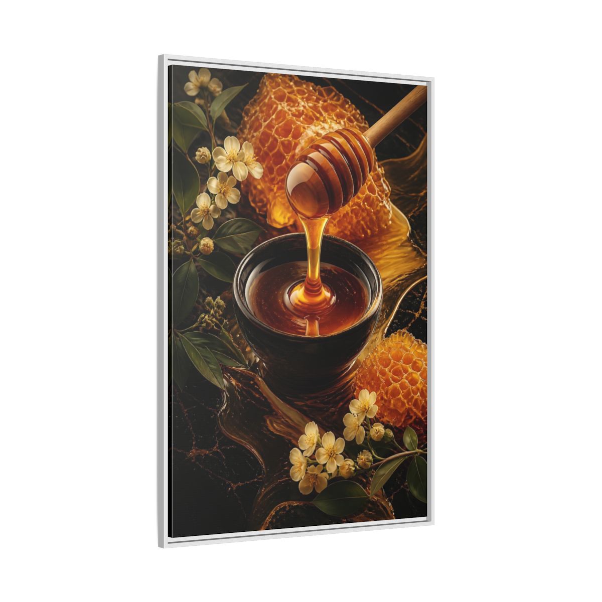 Side Mockup 7. Nature Honey Golden Honey shown as stretched canvas wall art