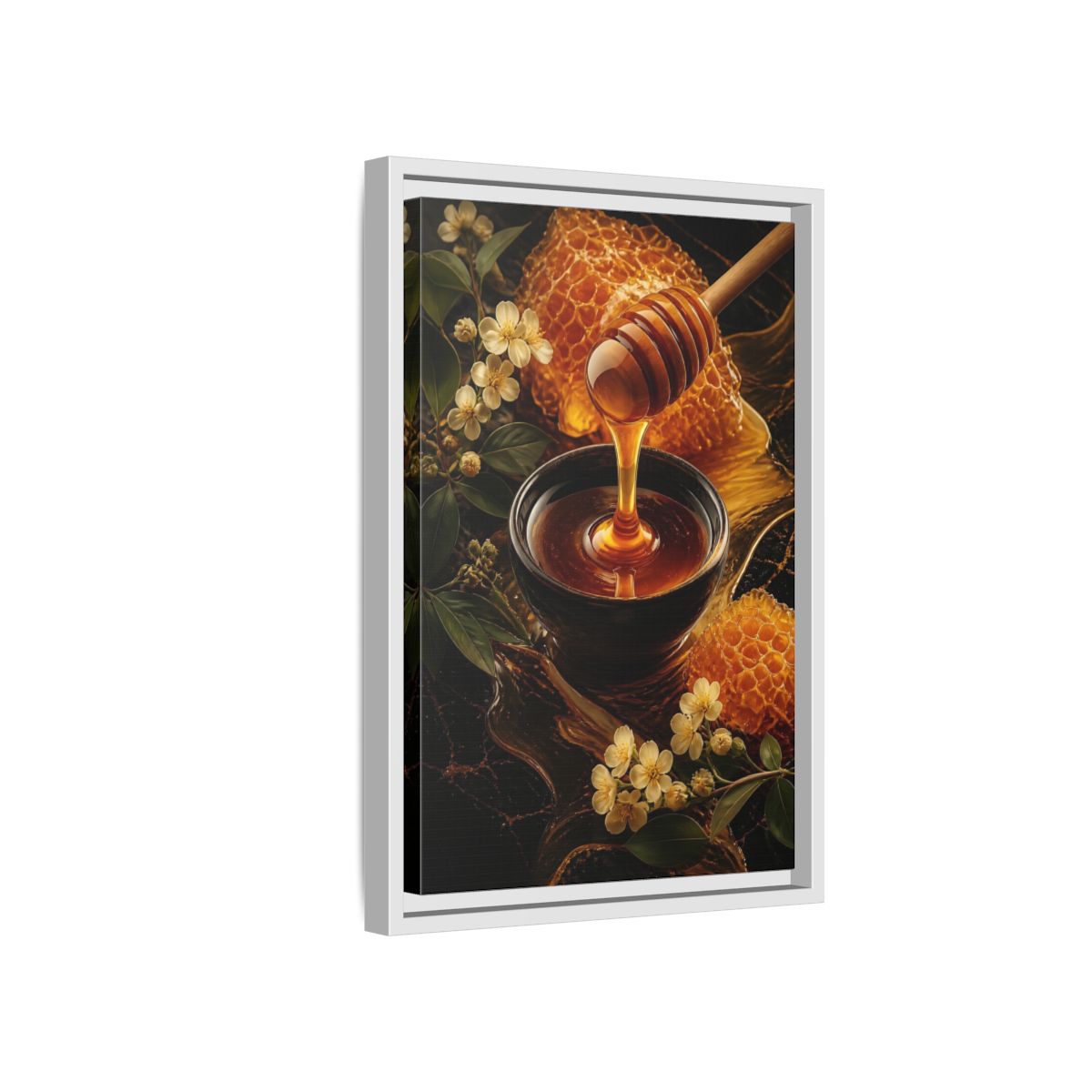 Side Mockup 4. Nature Honey Golden Honey shown as stretched canvas wall art