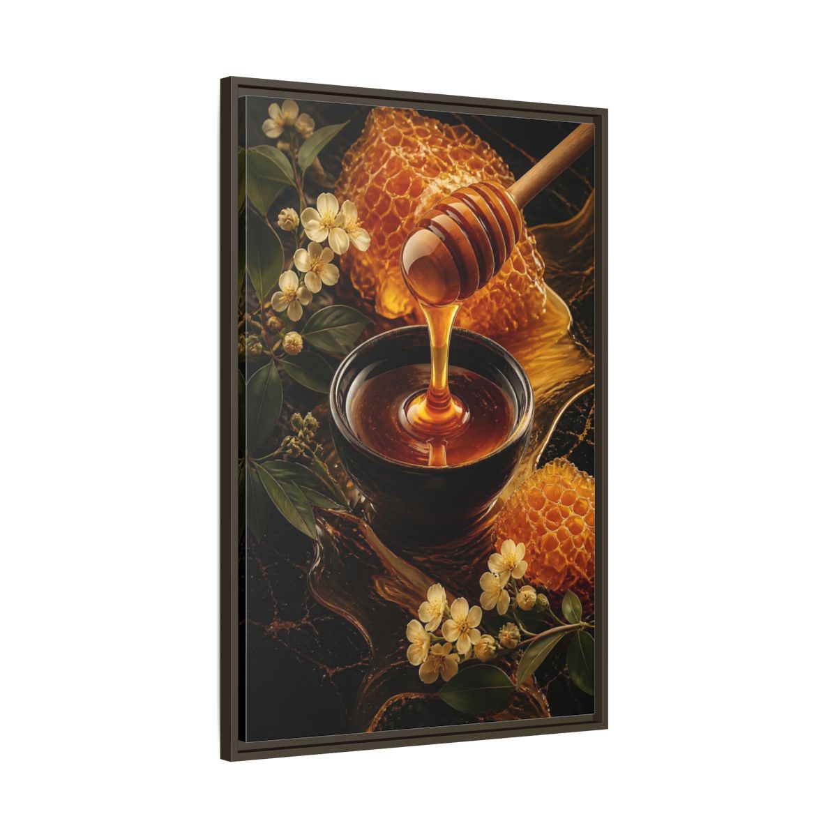 Main Mockup. Nature Honey Golden Honey shown as stretched canvas wall art
