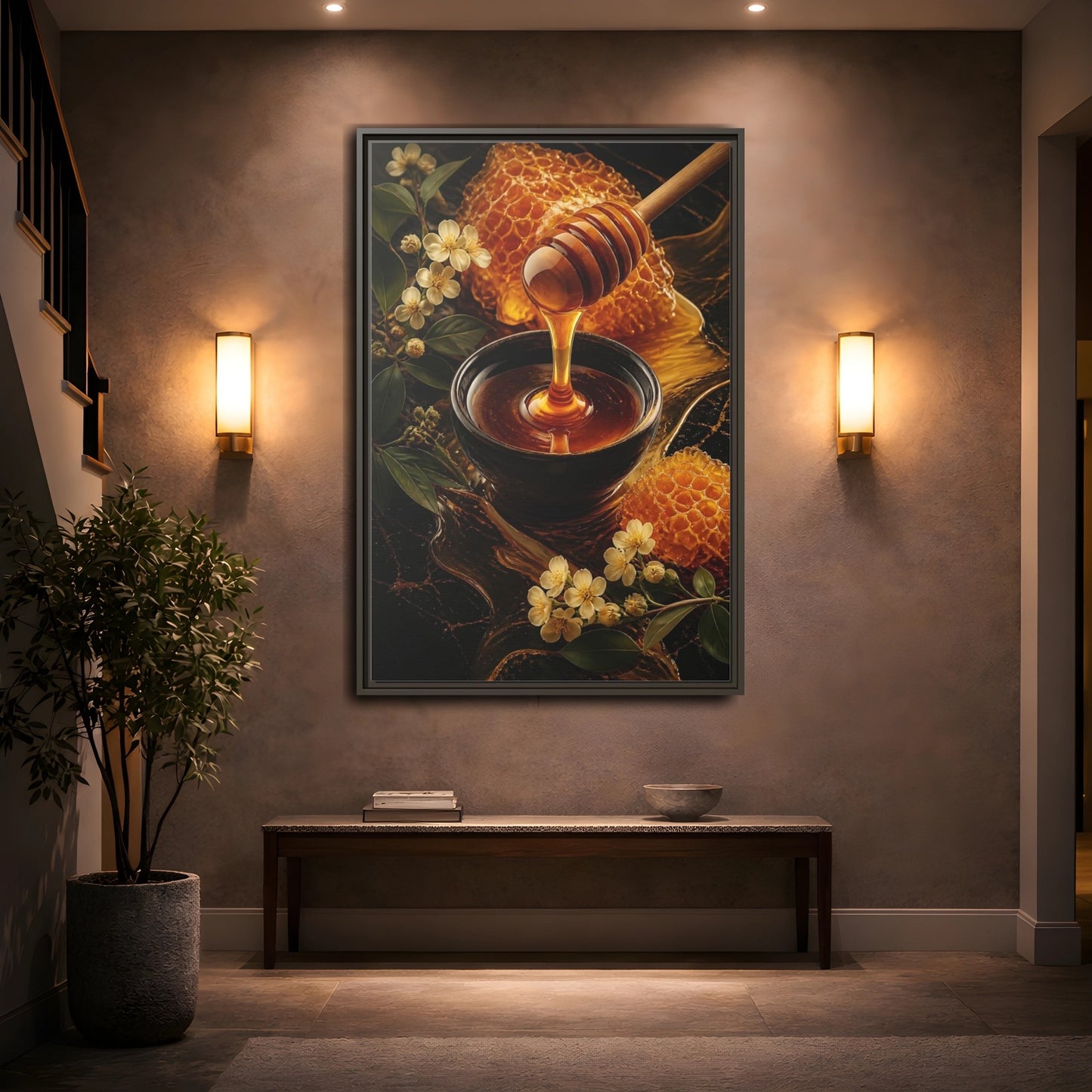 Mockup 2. Nature Honey Golden Honey shown as stretched canvas wall art