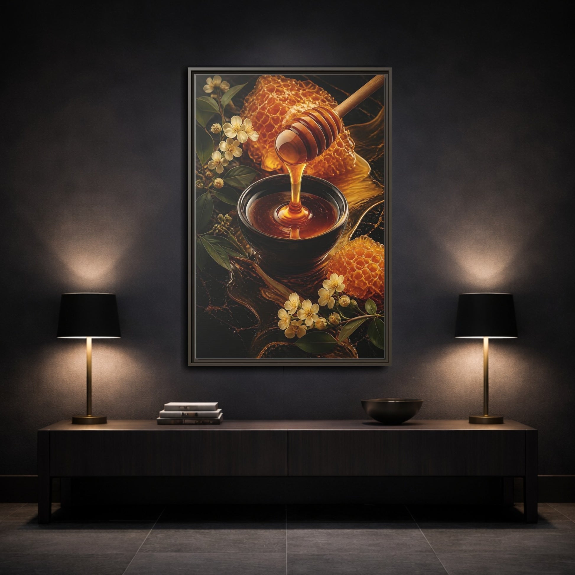 Mockup 3. Nature Honey Golden Honey shown as stretched canvas wall art