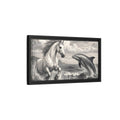 Side Mockup 8. Nature Horse Dolphin Monochrome shown as stretched canvas wall art