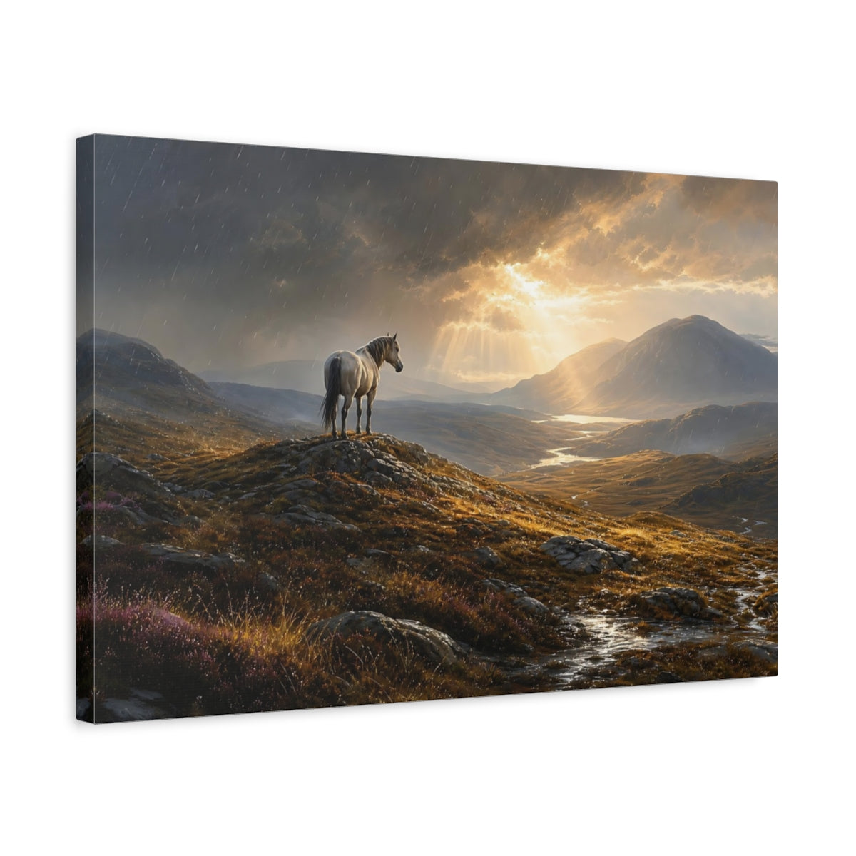 Side Mockup 3. Nature Horse Golden Brown Landscape shown as stretched canvas wall art